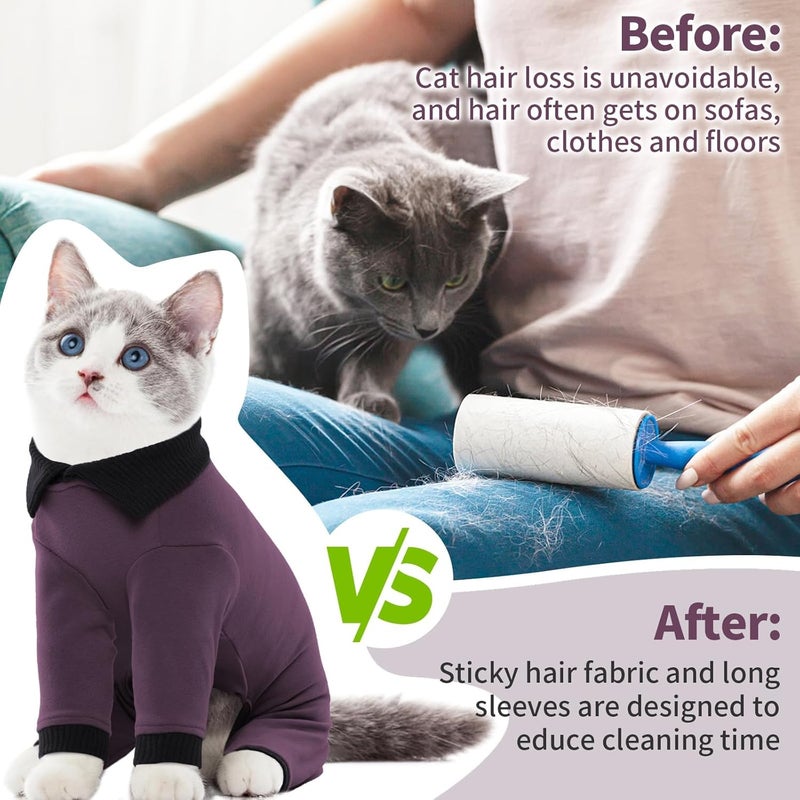 T'CHAQUE Sticky Hair Cat Clothes, Professional Recovery Suit for Cats, Anti-Shedding Shirt Outfit, Soft Pajamas for Kittens, Post-Surgery Onesie for Male & Female Cats, Fuchsia, Large - Image 2